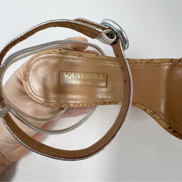 Aquazzura Silver PVC/Leather Open Toe Ankle Strap Cork Wedge Sandals Clear 37 - Picture 5 of 7
